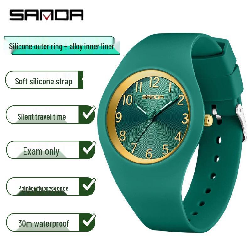 SANDA Lightweight Children's Luminous Waterproof Silicone Quartz Watch - New Model, Ideal for Exams and Casual Wear.