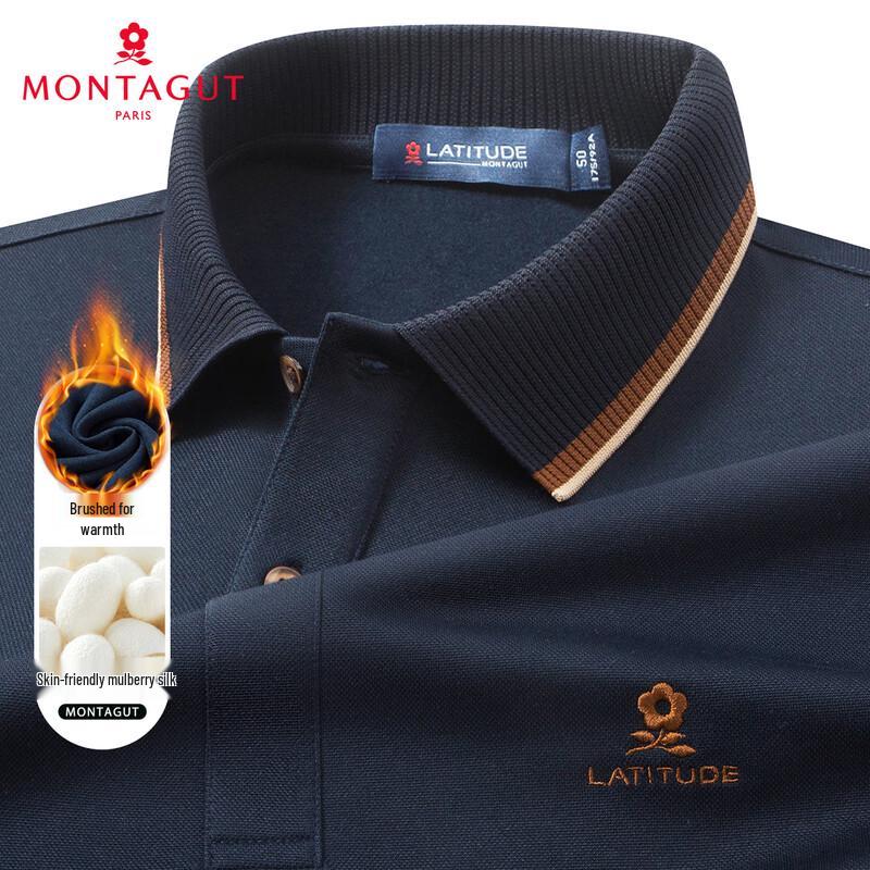 MONTAGUT Men s Silk Blend Jacquard Collar Warm Polo Shirt 52