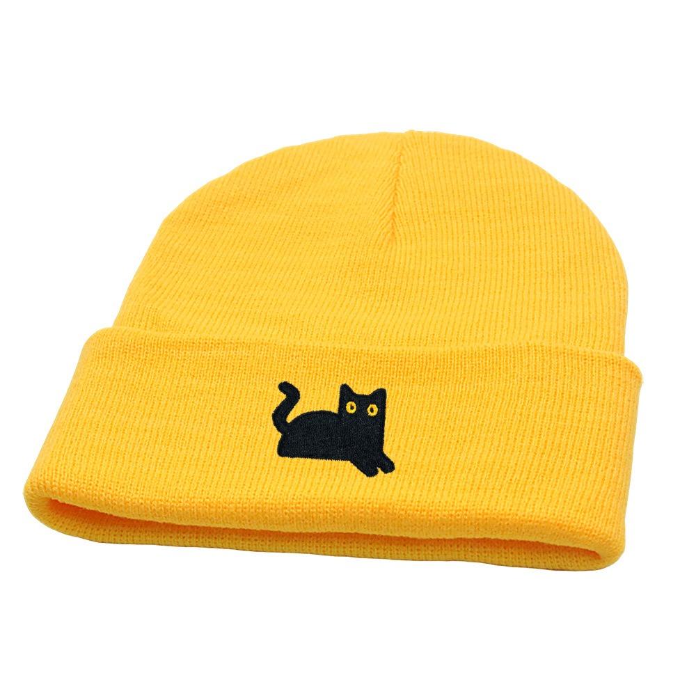 Cute Knit Beanies Embroidery Knit Cap Casual Embroidered Cat Knitted Hat Winter