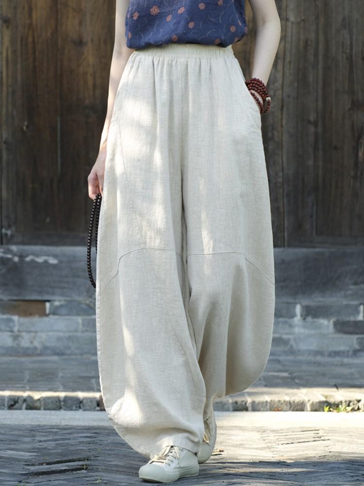 Johnature Mulheres vintage bloomers calças cor sólida retalhos cintura elástica primavera calças soltas de alta qualidade