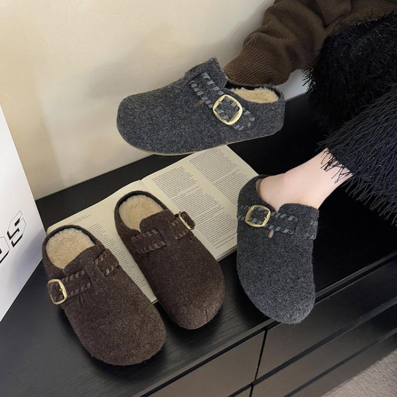 Thick-soled One-pedal Bag Head Half Slippers Women Wear Velvet New Cotton Slippers In Winter