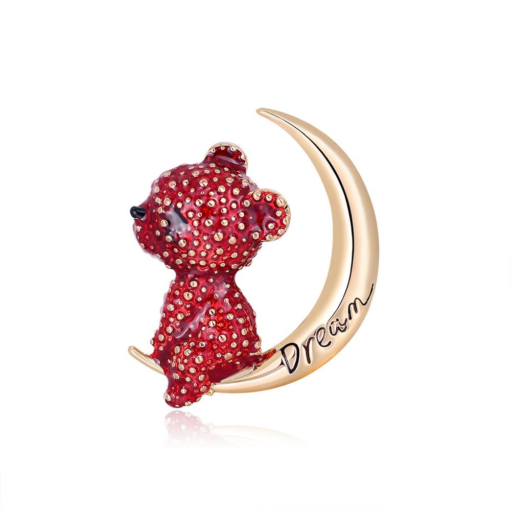 Enamel Animal Christmas Gifts Fashion Accessories Clothes Pin Moon Bear Brooch Brooch Pins