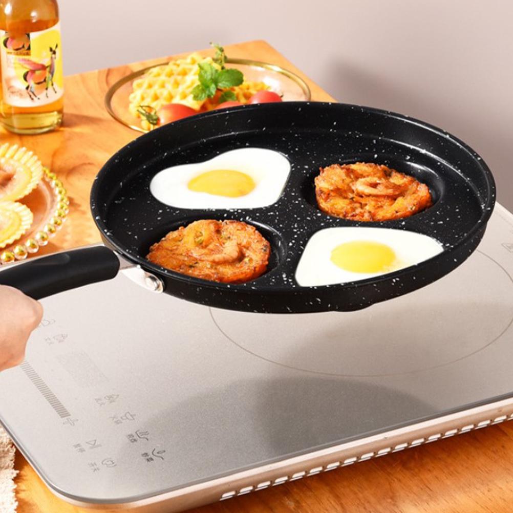 3/4Hole Heart Frying Egg Pot Pan Round Breakfast Maker Anti-scalding Handle Non-stick Cooking Egg Burger Steak Pans Home Tools