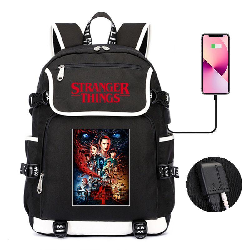 

Водонепроницаемый рюкзак Stranger Things 4, идеально подходящий для студентов и взрослых, с большой вместимостью и функцией подзарядки через USB All Characters