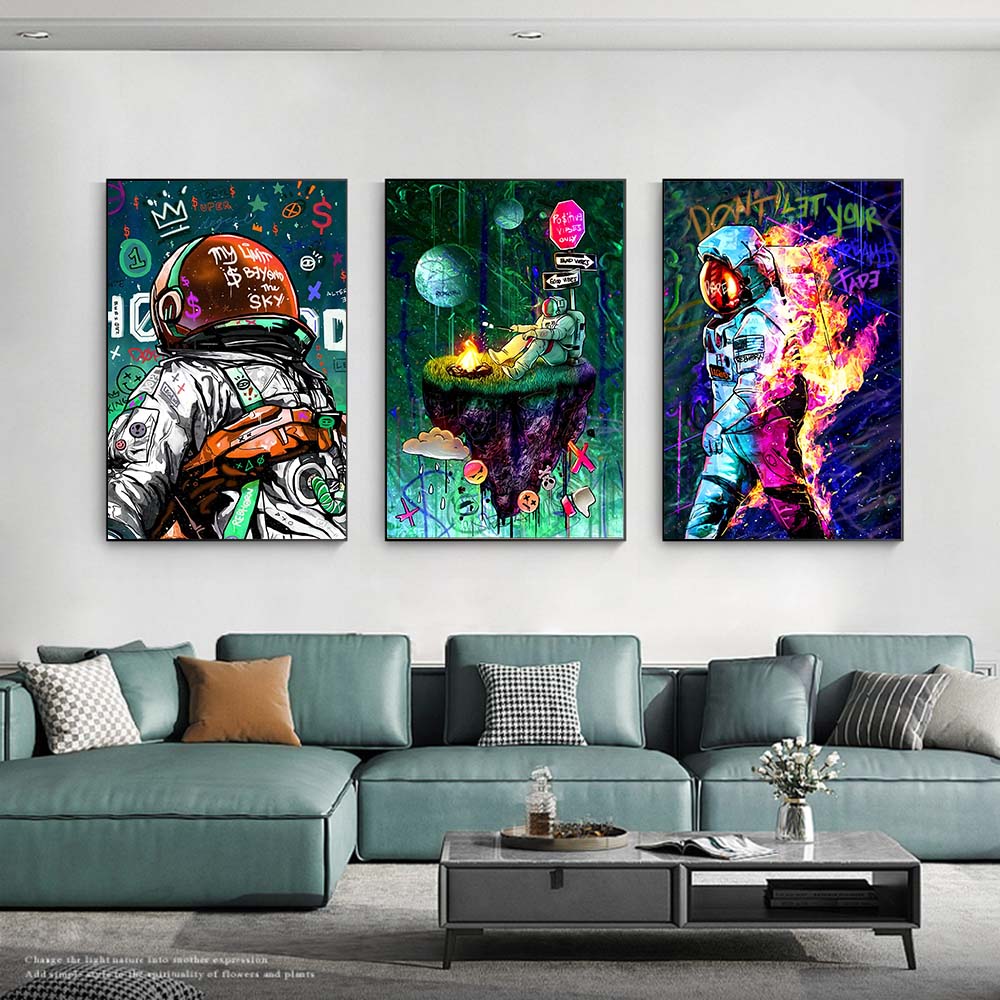 Cool Space Astronaut Canvas Painting Street Graffiti Posters and Prints Wall Art Pictures For Living Room Home Decor Unframed