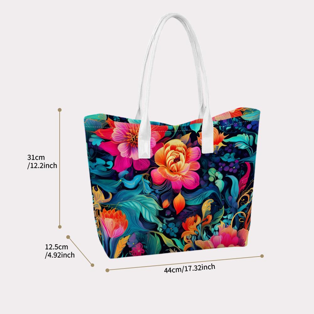Vibrant Floral Printed Tote Bag Stylish Casual Large Capacity Daily Carry Handbag