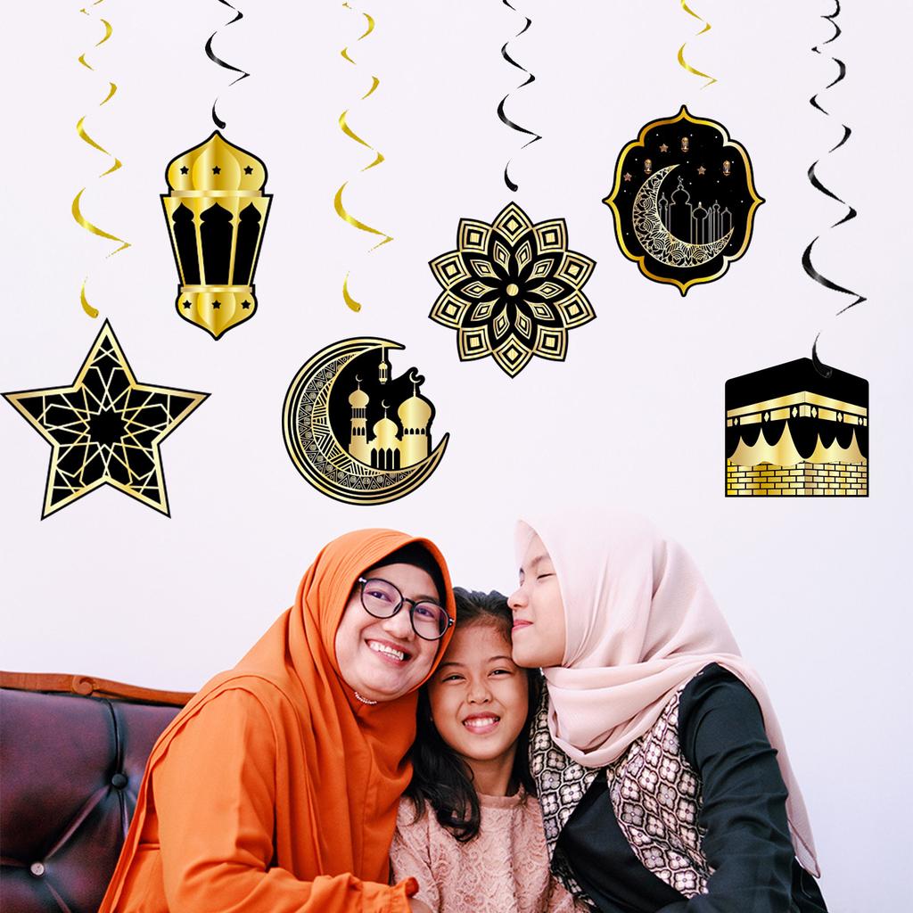 6pcs/set Ramadan Festival Wall Ceiling Decoration Ramadan Spiral Tag Hanging Ornament Decor Eid Mubarak Party Decor