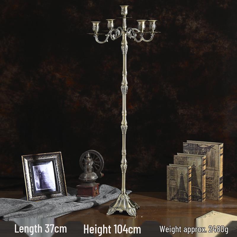 Bronze Retro Metal Candlestick with Three and Five Heads for Hotel, Wedding, or Restaurant Candlelight Dinners.