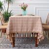 Cotton Geometric Plaid Jacquard Fabric Tablecloth Linen Rectangular Home Decoration Table Cover with Tassel for Banquet Party Nappe
