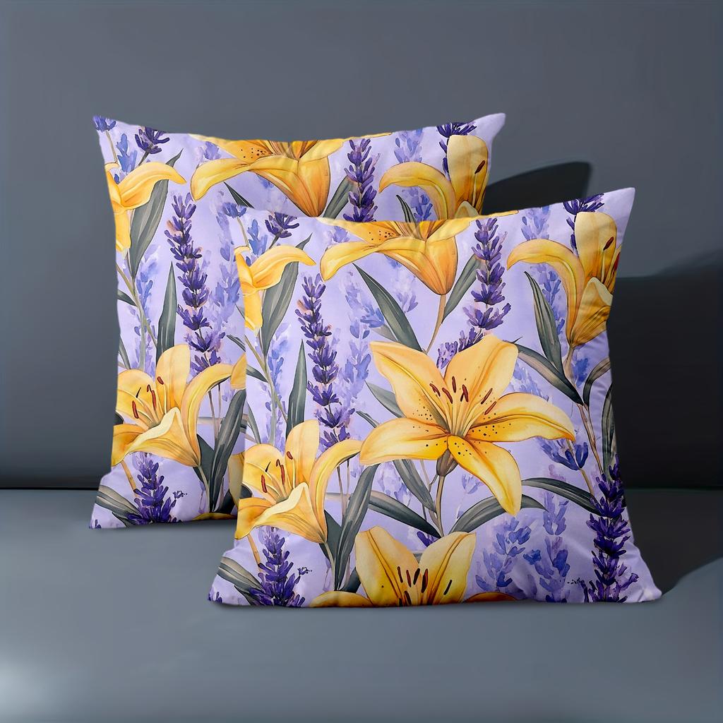 1 Pieces Watercolor Yellow Lavender Floral Throw Pillow Covers Pattern Cushion Cover Suitable For Sofa Bedroom Pillow Cover
