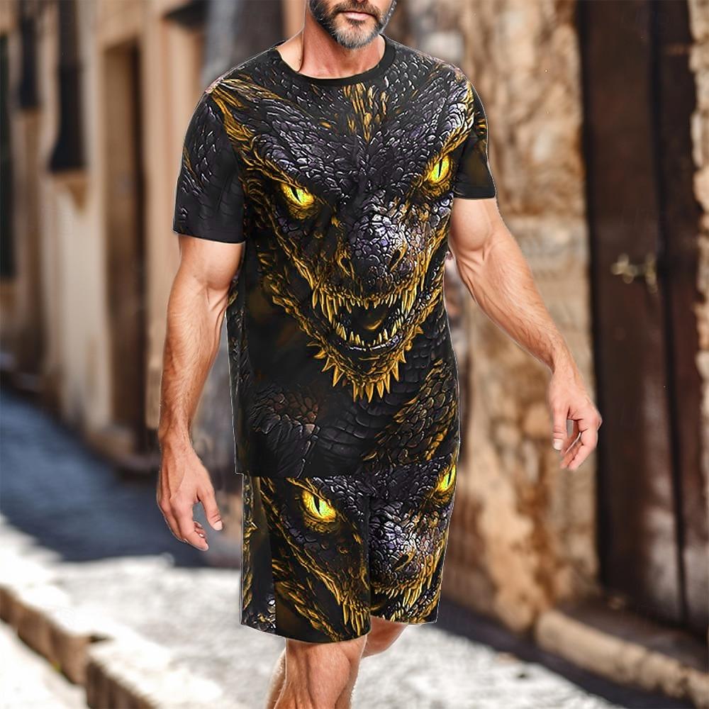 

Men s Dragon Tees Sets Summer Tops Short Sleeve Short Pants Crew Neck Sport Street Style Outdoor Street Sport Summer XL
