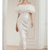 Foreign Trade Order Personality Fashion Banquet Party Light Wedding Dress Dating Dress for Toast Simple White off-Neck Dress Women
