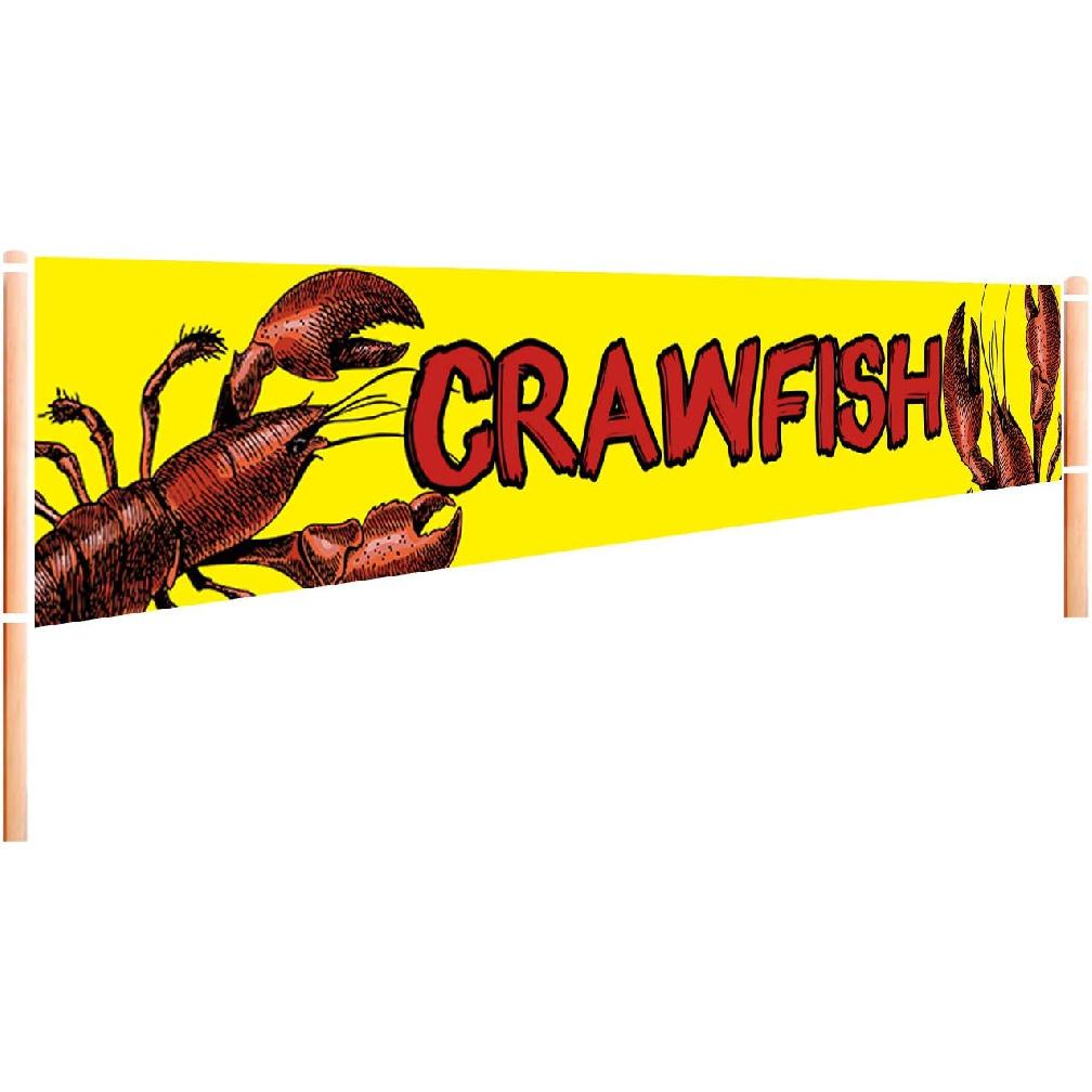 Large Crawfish Sign Banner Yellow Crawfish Sign for Restaurant Crawfish Party Supplies Decorations Craw Fish Yellow Flag - 9.8 x 1.6 ft