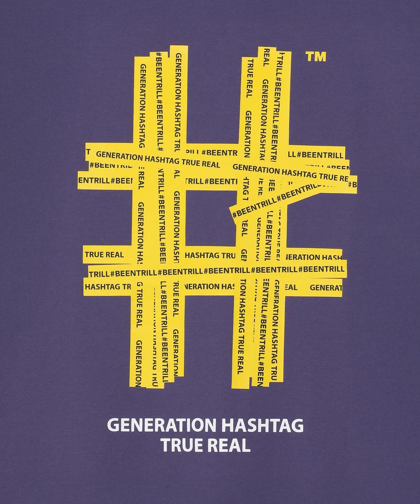 BEENTRILL Taping Hashtag Oversized Short Sleeve T-Shirt (Violet)