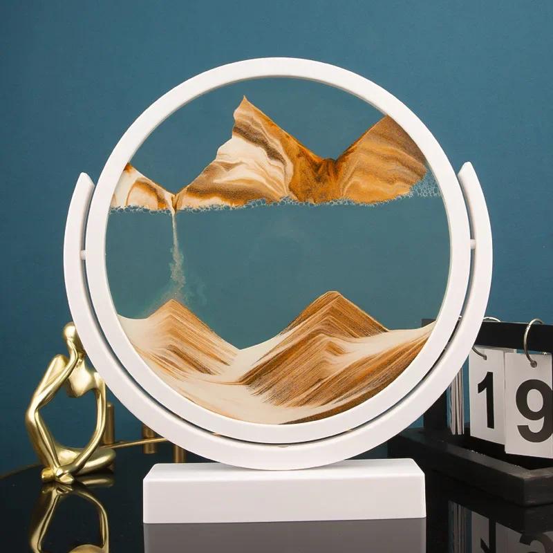 Rotatable 3D Sandscape Moving Sand Art Picture Round Glass Deep Sea Hourglass Quicksand Flowing Sand Painting Home Decor Gifts