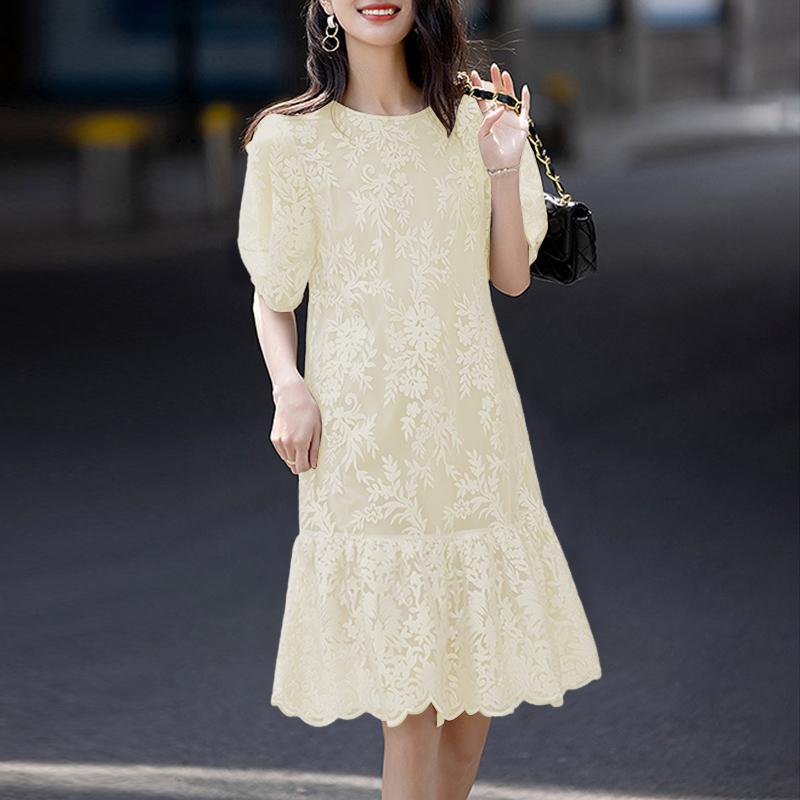 ZANZEA Women Casual Round Neck Lace Patchwork Short Sleeve Dress