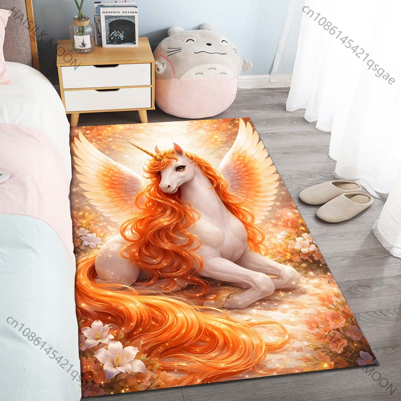 

1PC Orange Winged Unicorn Carpet for Living Room Bedroom Sofa Home Decor Rus Non-slip Floor Mat Luxury Gift Multiple Sizes 40cm x 60cm