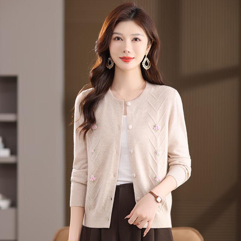 

Женский кардиган из 100% чистой шерсти с вышивкой и круглым вырезом L