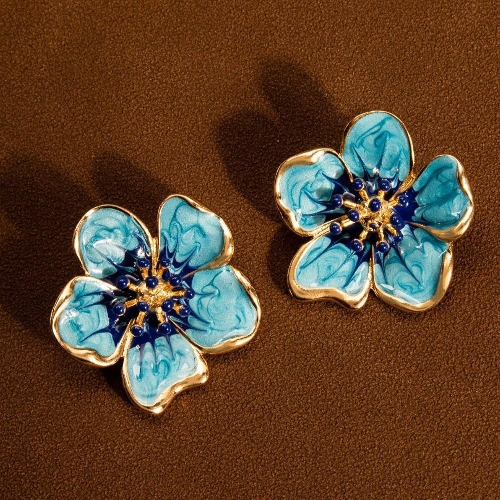 Drip Oil Floral Stud Earrings Colorful Drop Earrings Sweet Flower Earrings Gift