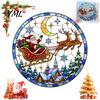 Retro Art Window Decoration Christmas Santa Sleigh Suncatcher Cling, Stained Glass Style Static Home Decor Sticker, Rainbow Film Xmas for Shop
