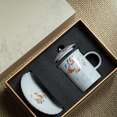 Exquisite Mutton Fat Jade Office Tea Cup Set with Lid & Filter