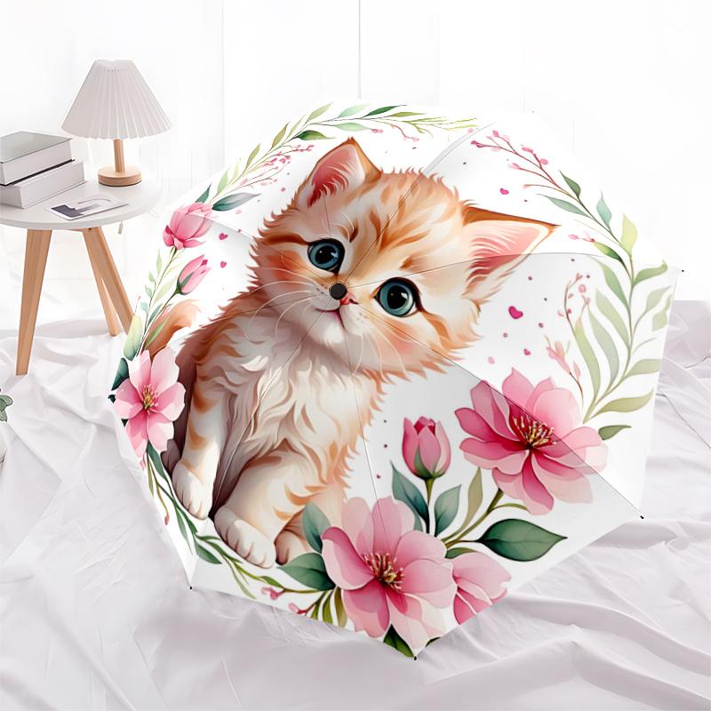 1pc Cats & Flowers Pattern Automatic Umbrella, Suitable for Travel and Daily Use P025