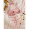 Floral Lace Lingerie Set, Mesh Unlined Bra & Heart Ring Linked Thong, Women's Sexy Lingerie & Underwear