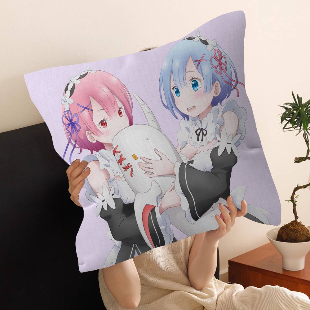 Anime Re Zero Cushion Cover Inches Farmhouse Decor Home Throw Pillow Covers for Couch Decorations