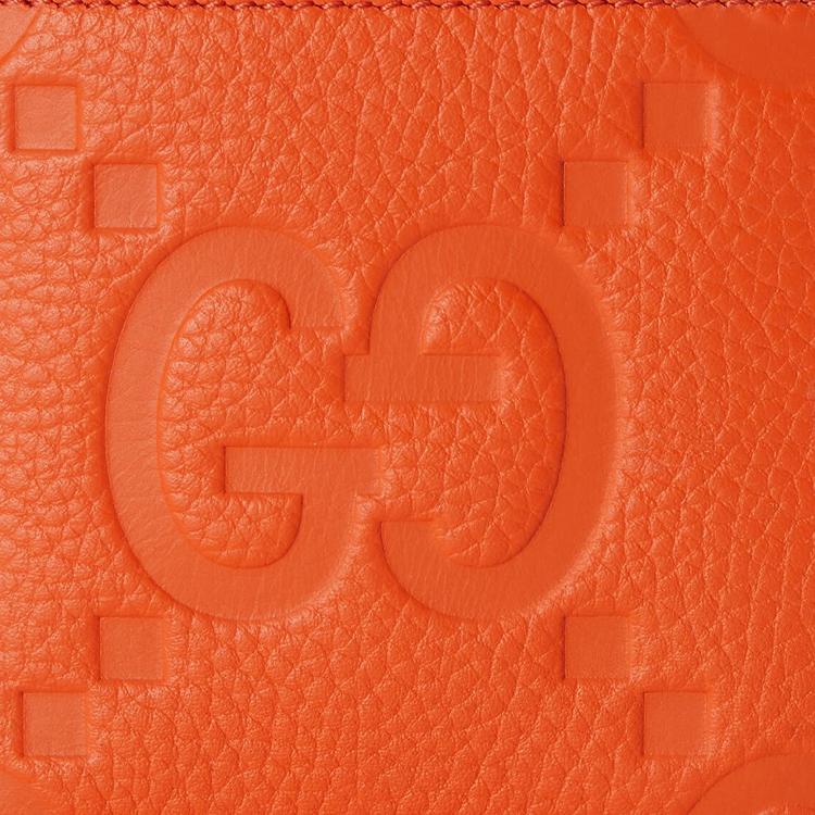 Gucci GG Embossed Orange Grained Leather Bi-fold Wallet For Unisex Luxury Daily Use