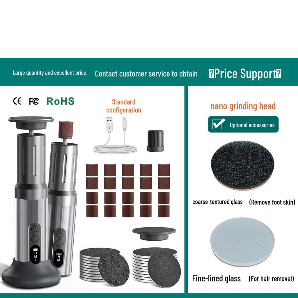 Rechargeable Electric Foot Scrubber & Grinder with Screen Display - Dual Function Pedicure/Manicure Tool with New Metal Body