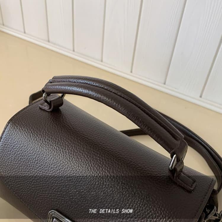Lychee Pattern Metal Square Buckle Handbag Women's Shoulder Bag