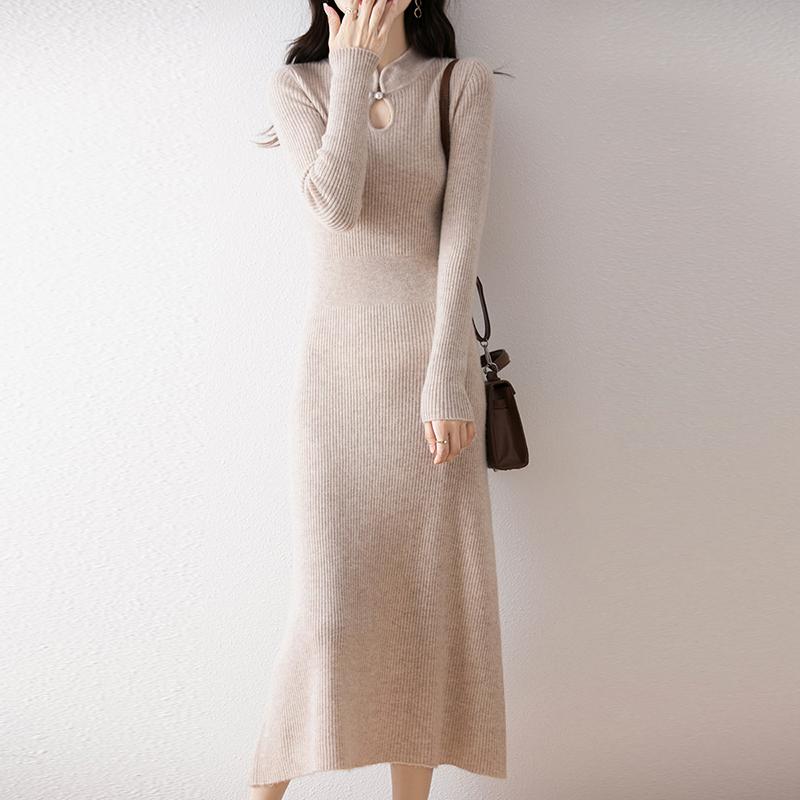 Women Sweater Dress 100% Wool MODERN NEW SAGA Turtleneck Knit Long Pullover Winter Jumpers Wool Long Dress Female