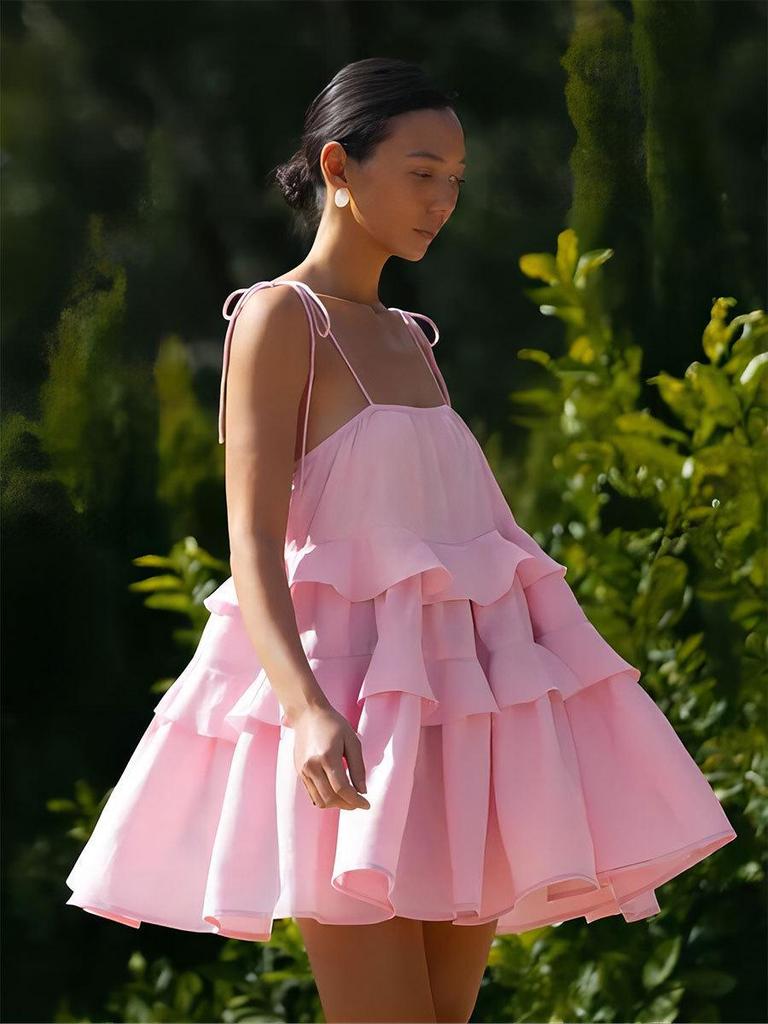 Grenzüberschreitendes Träger-Sommer-Rüschen-Kuchenrock-Kleid