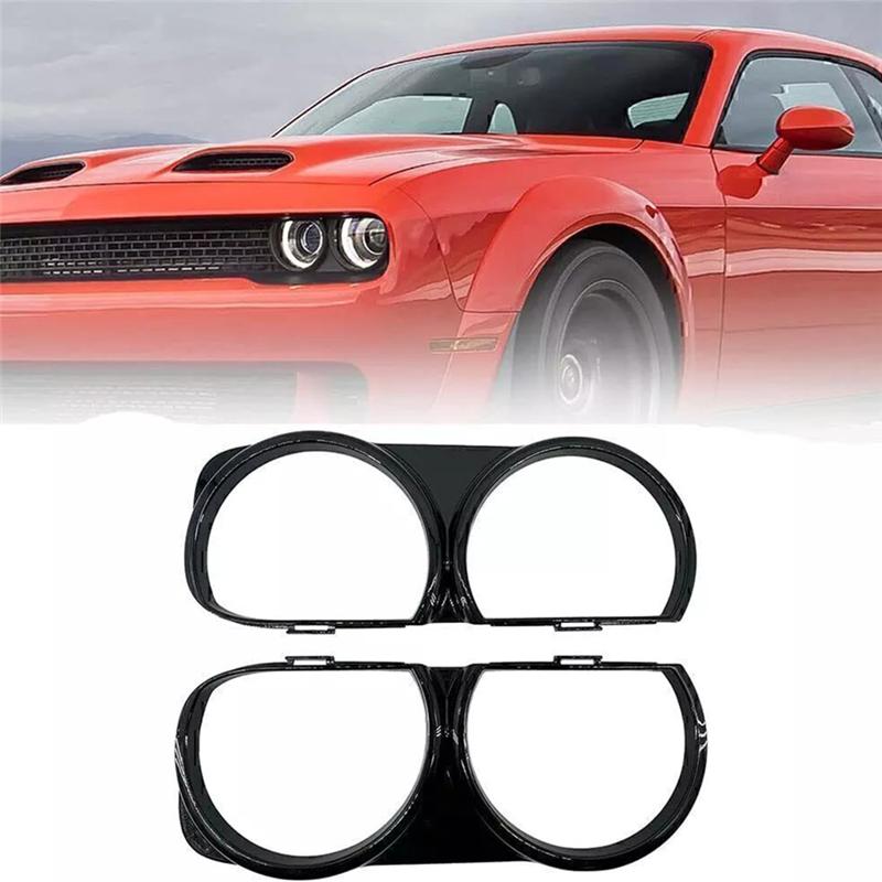 A03Z-1Pair Front Headlight Bezel Trim Frame Lamp Cover 68259052AB 68259053AB For Dodge Challenger 15-21 CH2510101 CH2511101