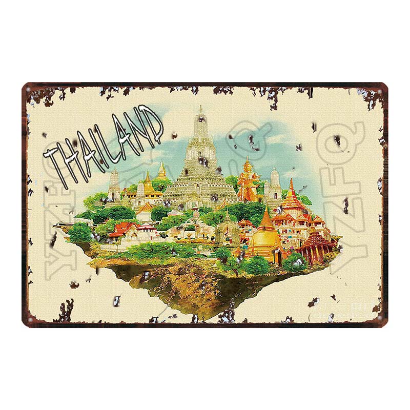 Thailand Tarvel City Tin Sign Bangkok Plaque Metal Vintage Elephant  Retro Plate For Wall Poster Bar  Art Home Decor  DU-5851A