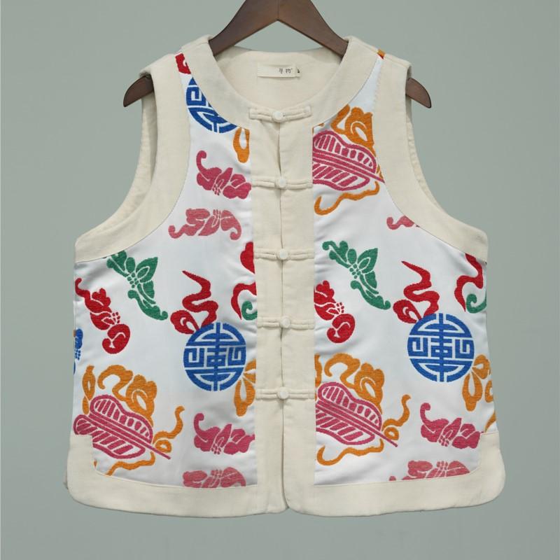 

Johnature Women Vintage Embroidery Floral O-Neck Sleeveless Chinese Style Coats Button Spring Female Coats L белый