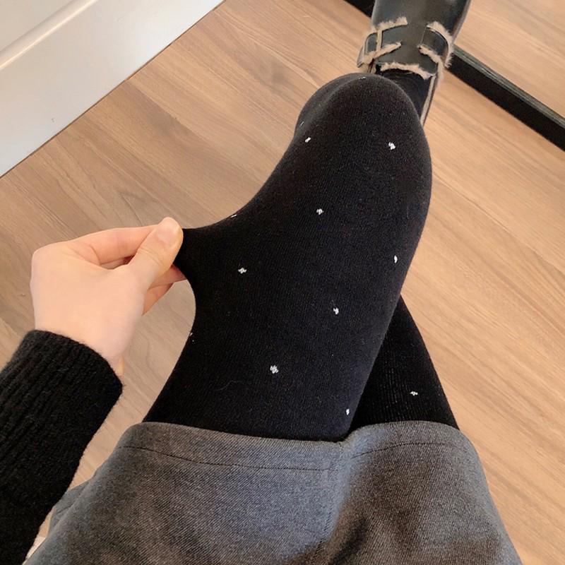 Meias Brancas de Espessura Média para Outono/Inverno & Collants de Bolinhas Cinza Fumo, Leggings Branco Leite Forradas em Algodão