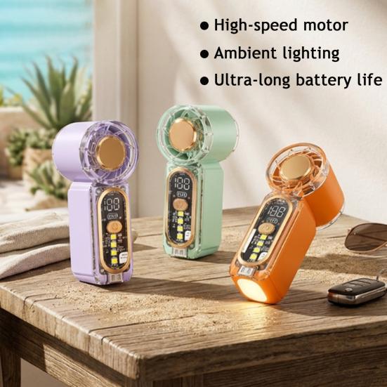 Handheld Fan, with Transparent Body Mini Portable Personal Fan, Digital Display And Emergency Lighting Design, 100 Gear Wind Speed Adjustable Fan for
