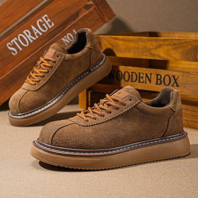 Tênis masculino casual retrô marrom, calçados masculinos com cadarço, confortáveis, de couro e camurça, novos