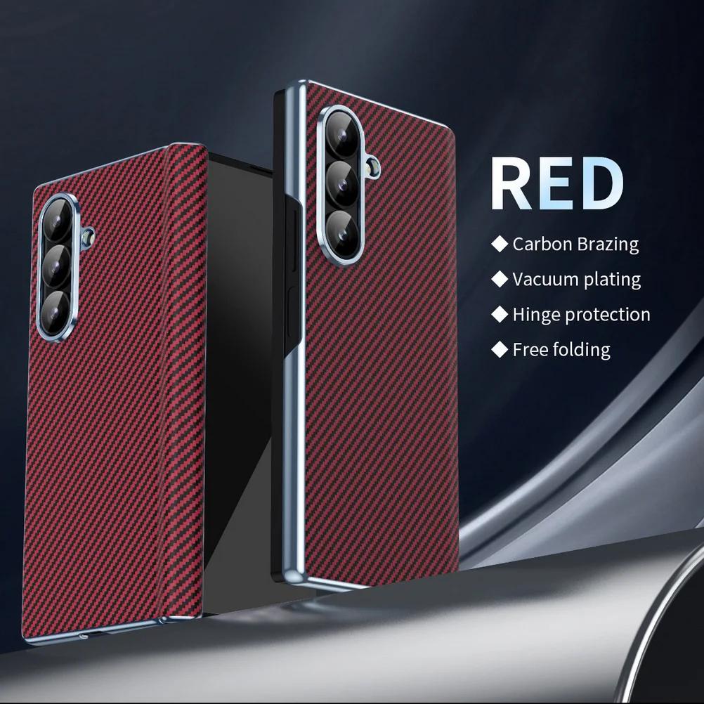 Business 600D Carbon Fiber Leather Plated Frame with Hinged Phone Case for Samsung Galaxy Z Fold 7 6 5 4 3 Slim Protection Back Cover