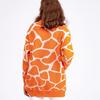 Autumn Winter Women Jacquard Sweater Loose Knit Coat V Neck Long Patterned