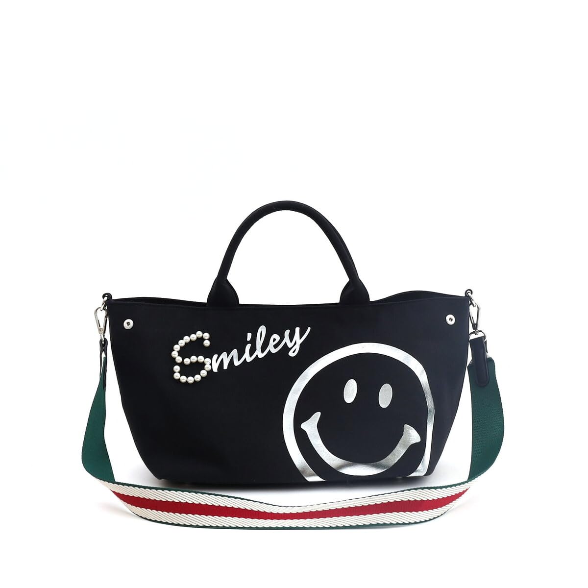 Сумка-тоут Cuco SMILEY с логотипом, жемчужная x фольгированная печать, 2-сторонняя, 2553111704, Черный (210)