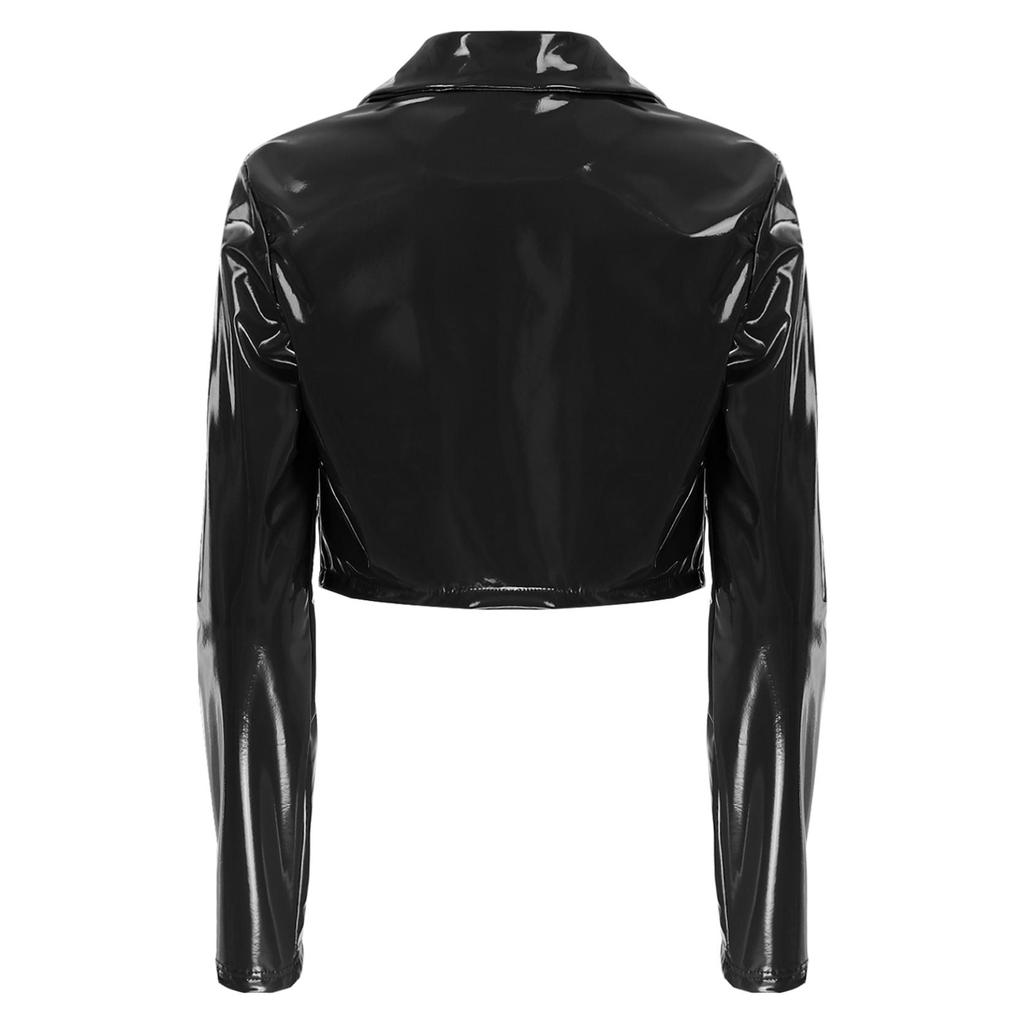 Womens PU Faux Leather Long Sleeve Jackets Slim Fit Party Coat Ladies Fashion Leather Jacket Dance Costume