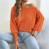 Women's Fashion Casual Round Neck Long Sleeve Knitted Top Solid Color Pullover Sweater