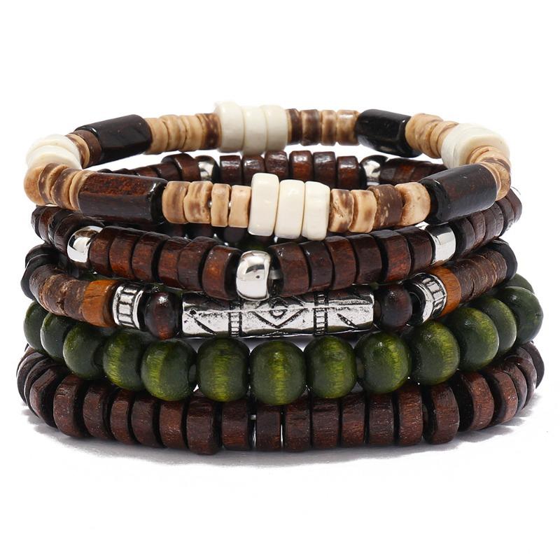 Hot-selling handmade beaded bracelet men's retro style multi-layer elastic line wooden bead coconut shell jewelry