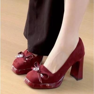 Frühjahr 2026 High Heels für Damen Quadratische Zehenpartie Plateau Damen Mary Jane Schuhe Flach zum Hineinschlüpfen Damen Elegante Dicke Absatz Pumps für Kleider