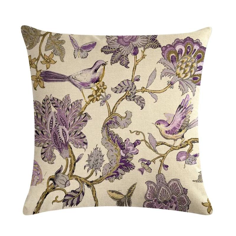 American Country Flower Bird Series Flax Embrace Pillowcase Home Sofa Adornment Cushion Cover 45*45cm