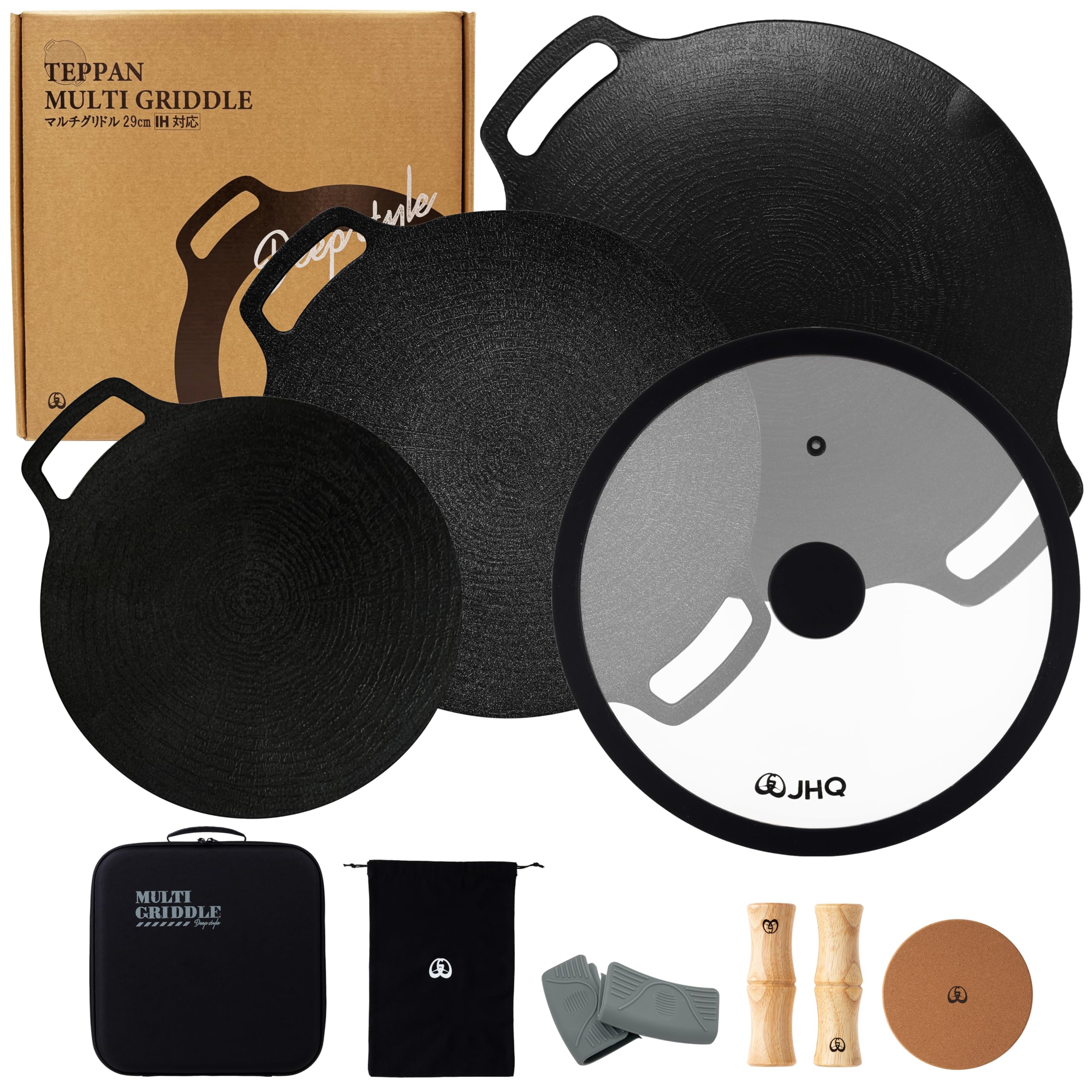 

JHQ Deep Flat Flat Set Hard Storage Wooden Storage and Gray Authentic Suitable for Bonfires and Open No Seasoning Outdoor BBQ Multi-Griddle, 29cm, чорний