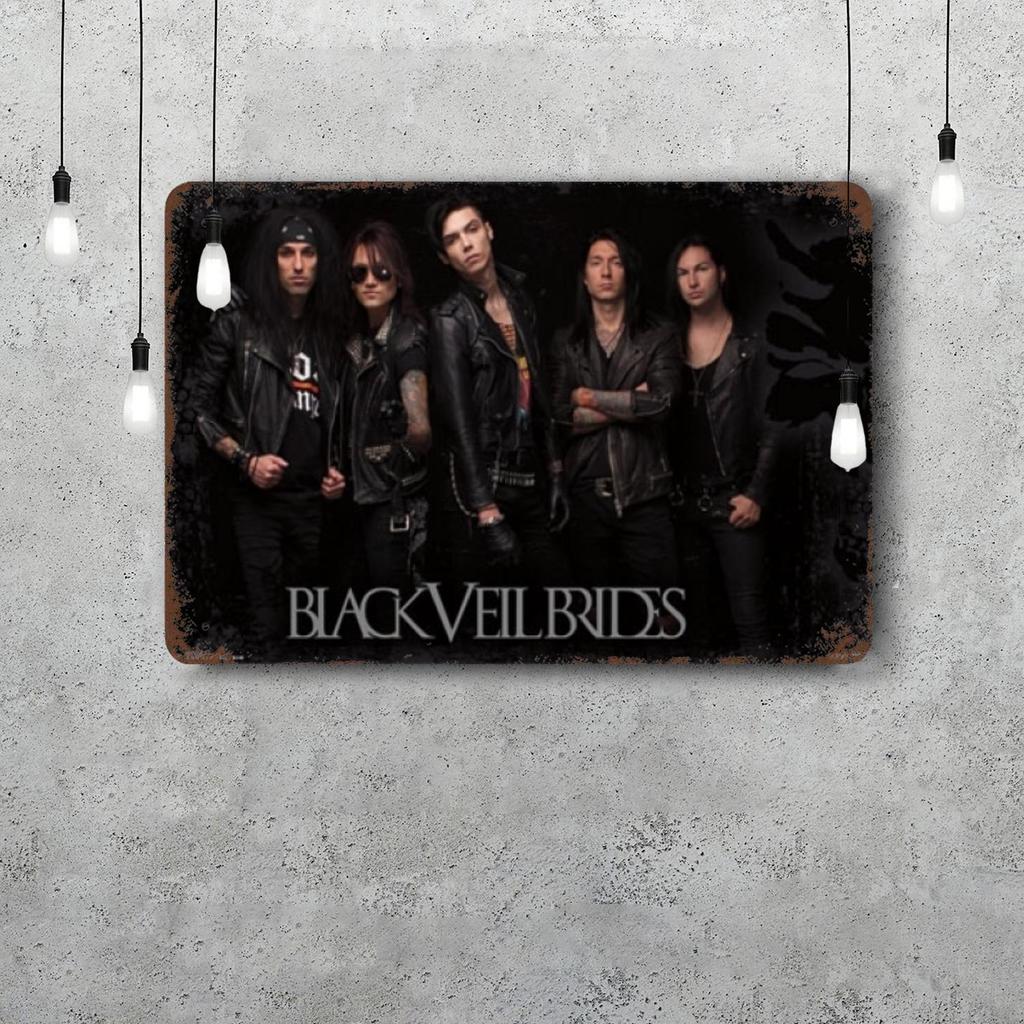 Poster Decorativo Black Veil Brides Segno di Latta Vintage Segno Metallico Placca Decorativa per Pub Bar Man Cave Club Decorazione Murale