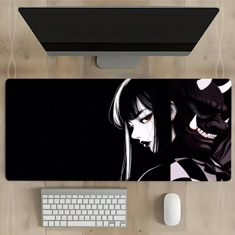 Dark Anime Girl Large Gaming Mouse Pad Non Slip Rubber Stitched Edge Hd Print Desk Mat For Pc Gamer Laptop Office Tableaccessory